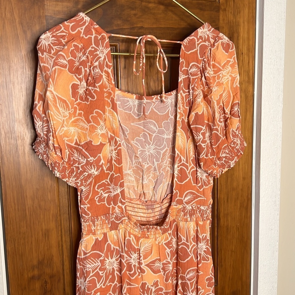 ROXY Tropical Beach Vacation Maxi Midi Dress with Open Back in Coral | M